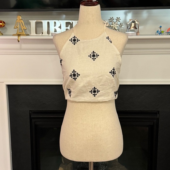 House of Harlow 1960 Tops - House of Harlow 1960 Linen-Blend Embroidered Halter Crop Top (Size S) — NWOT